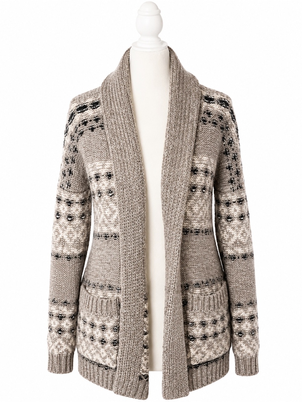 Abercrombie & Fitch Womens S Fair Isle Shawl Cardigan Sweater Chunky Knit